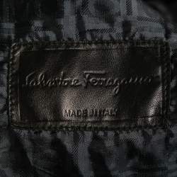 Pre Owned Salvatore Ferragamo Black Leather Ribbed Biker Jacket L 