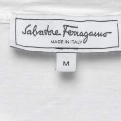 Pre Owned Salvatore Ferragamo White Cotton Logo Printed T-Shirt M