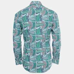 Pre Owned Salvatore Ferragamo Blue Sailboat Print Cotton Derby Fit Shirt S