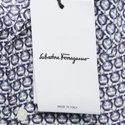 Salvatore Ferragamo Navy Blue Geometric Printed Cotton Shirt M