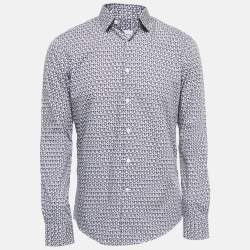 Salvatore Ferragamo Navy Blue Geometric Printed Cotton Shirt M