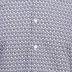 Salvatore Ferragamo Navy Blue Geometric Printed Cotton Shirt M