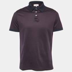 Salvatore Ferragamo Navy Blue Logo Patterned Cotton Polo T-Shirt L