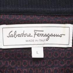 Salvatore Ferragamo Navy Blue Logo Patterned Cotton Polo T-Shirt L