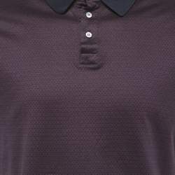 Salvatore Ferragamo Navy Blue Logo Patterned Cotton Polo T-Shirt L