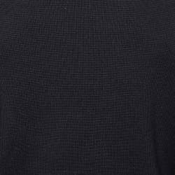 Salvatore Ferragamo Navy Blue Leather & Wool Knit Zip Front Jacket M