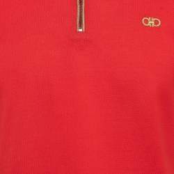 Pre Owned Salvatore Ferragamo Red Cotton Zip Detail Polo T-shirt M