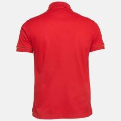 Pre Owned Salvatore Ferragamo Red Cotton Zip Detail Polo T-shirt M