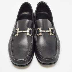 Pre Owned Salvatore Ferragamo Black Leather Gancini Loafers Size 41