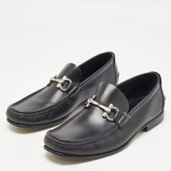 Pre Owned Salvatore Ferragamo Black Leather Gancini Loafers Size 41