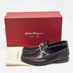 Pre Owned Salvatore Ferragamo Black Leather Gancini Loafers Size 41