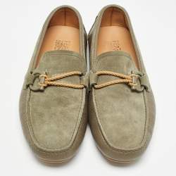 Salvatore Ferragamo Grey/Green Suede and Leather Drivers Loafers Size 42