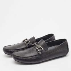 Pre Owned Salvatore Ferragamo Black Leather Gancini Slip On Loafers Size 44.5