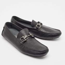 Pre Owned Salvatore Ferragamo Black Leather Gancini Slip On Loafers Size 44.5