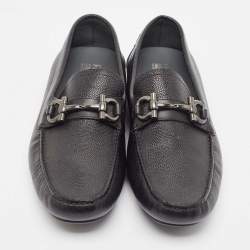 Pre Owned Salvatore Ferragamo Black Leather Gancini Slip On Loafers Size 44.5