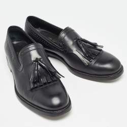 Pre Owned Salvatore Ferragamo Black Leather Tassel Fringe Loafers Size 42
