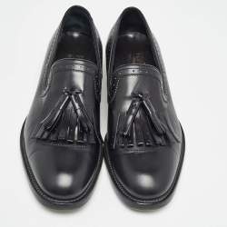 Pre Owned Salvatore Ferragamo Black Leather Tassel Fringe Loafers Size 42