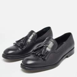 Pre Owned Salvatore Ferragamo Black Leather Tassel Fringe Loafers Size 42