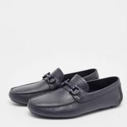 مملوكة مسبقًا Salvatore Ferragamo Navy Blue Leather Slip On Loafers Size 42