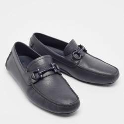 مملوكة مسبقًا Salvatore Ferragamo Navy Blue Leather Slip On Loafers Size 42