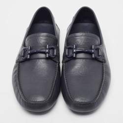 مملوكة مسبقًا Salvatore Ferragamo Navy Blue Leather Slip On Loafers Size 42