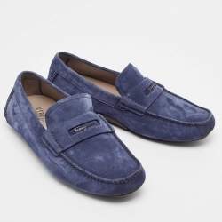 Salvatore Ferragamo Navy Blue Suede Driver Loafers Size 42