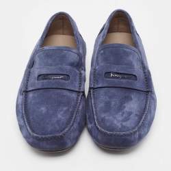 Salvatore Ferragamo Navy Blue Suede Driver Loafers Size 42