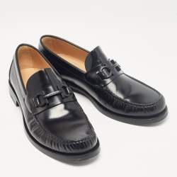 Pre Owned Salvatore Ferragamo Black Leather Fort Gancini Loafers Size 43.5