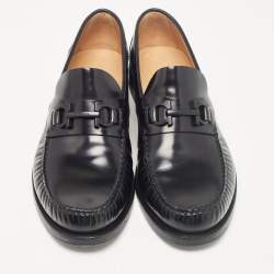 Pre Owned Salvatore Ferragamo Black Leather Fort Gancini Loafers Size 43.5