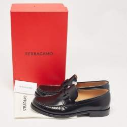 Pre Owned Salvatore Ferragamo Black Leather Fort Gancini Loafers Size 43.5