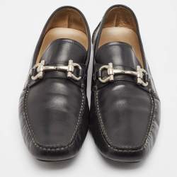 Salvatore Ferragamo Black Leather Gancio Loafers Size 47