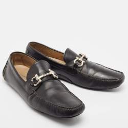 Salvatore Ferragamo Black Leather Gancio Loafers Size 47