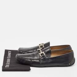 Salvatore Ferragamo Black Leather Gancio Loafers Size 47