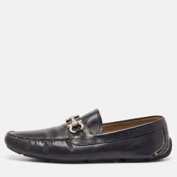 Salvatore Ferragamo Black Leather Gancio Loafers Size 47