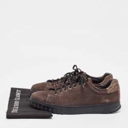 Salvatore Ferragamo Brown Nubuck Leather Low Top Sneakers Size 45.5