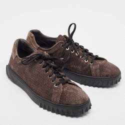 Salvatore Ferragamo Brown Nubuck Leather Low Top Sneakers Size 45.5