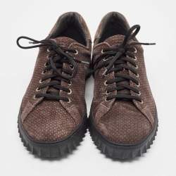 Salvatore Ferragamo Brown Nubuck Leather Low Top Sneakers Size 45.5