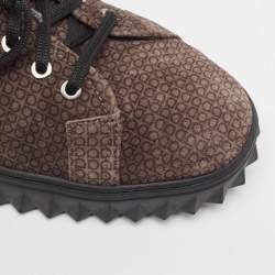 Salvatore Ferragamo Brown Nubuck Leather Low Top Sneakers Size 45.5