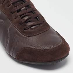 Salvatore Ferragamo Brown Leather and Suede Low Top Sneakers Size 43.5