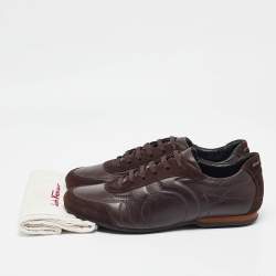 Salvatore Ferragamo Brown Leather and Suede Low Top Sneakers Size 43.5
