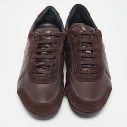 Salvatore Ferragamo Brown Leather and Suede Low Top Sneakers Size 43.5