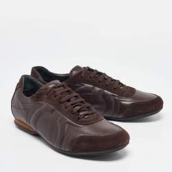 Salvatore Ferragamo Brown Leather and Suede Low Top Sneakers Size 43.5