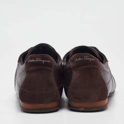 Salvatore Ferragamo Brown Leather and Suede Low Top Sneakers Size 43.5
