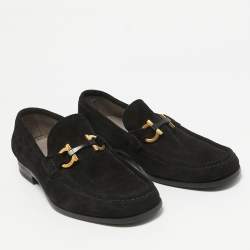 Pre Owned Salvatore Ferragamo Black Suede Gancini Loafers Size 43.5