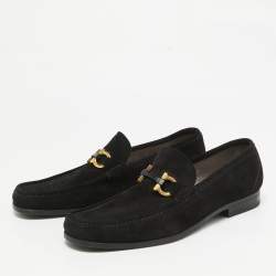 Pre Owned Salvatore Ferragamo Black Suede Gancini Loafers Size 43.5