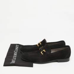 Pre Owned Salvatore Ferragamo Black Suede Gancini Loafers Size 43.5