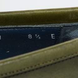 Pre Owned Salvatore Ferragamo Green Leather Gancio Loafers Size 42.5