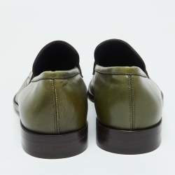 Pre Owned Salvatore Ferragamo Green Leather Gancio Loafers Size 42.5