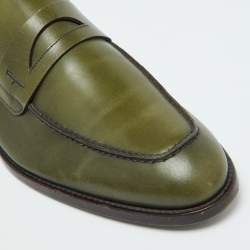 Pre Owned Salvatore Ferragamo Green Leather Gancio Loafers Size 42.5