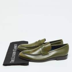 Pre Owned Salvatore Ferragamo Green Leather Gancio Loafers Size 42.5